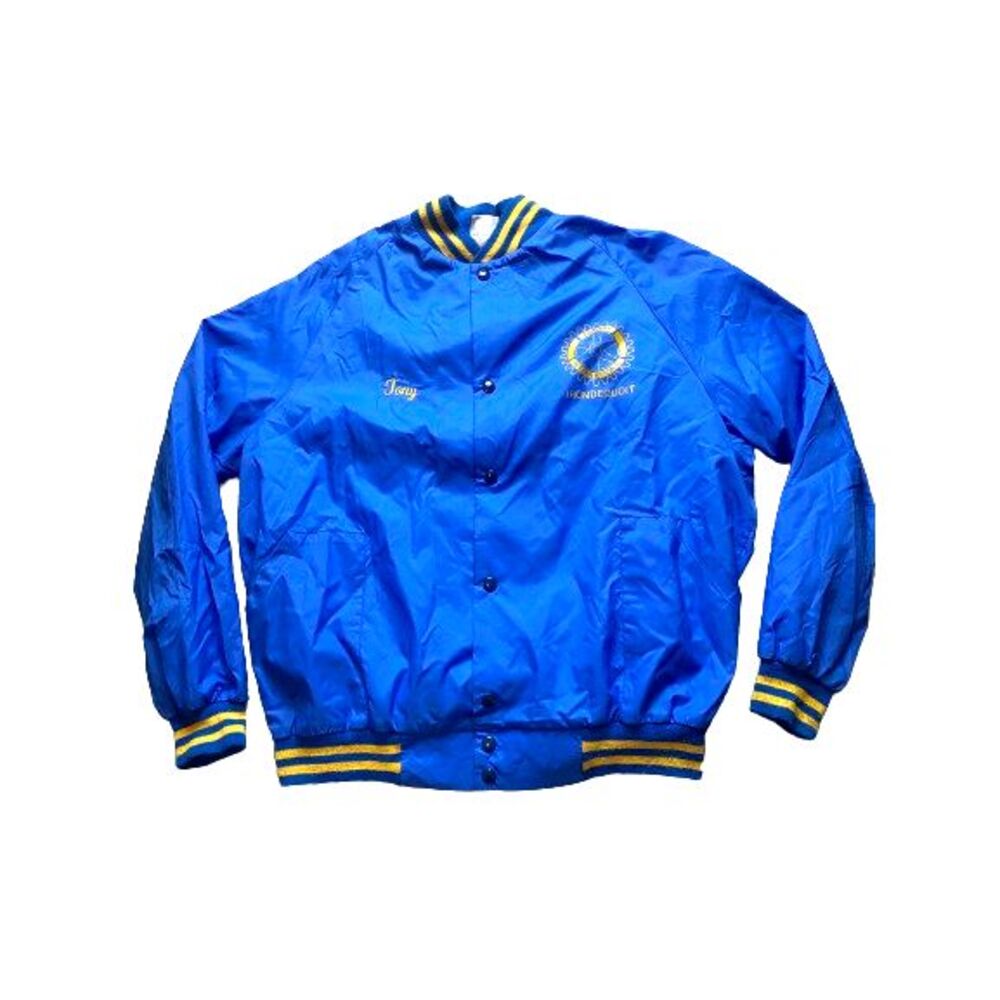 VTG Rotary International Jacket Adult Large Blue Snaps Tony Windbreaker 70s Mens